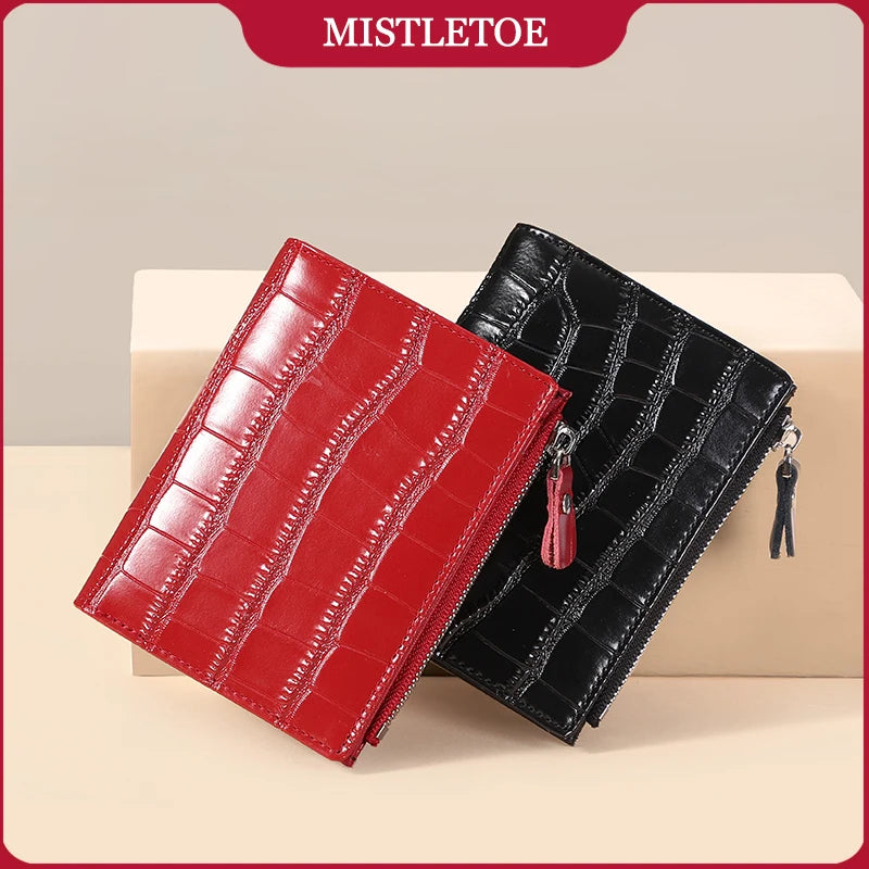 Portefeuille Femme Cuir Véritable Anti-RFID - Porte-Monnaie Compact avec Protection Carte Bancaire