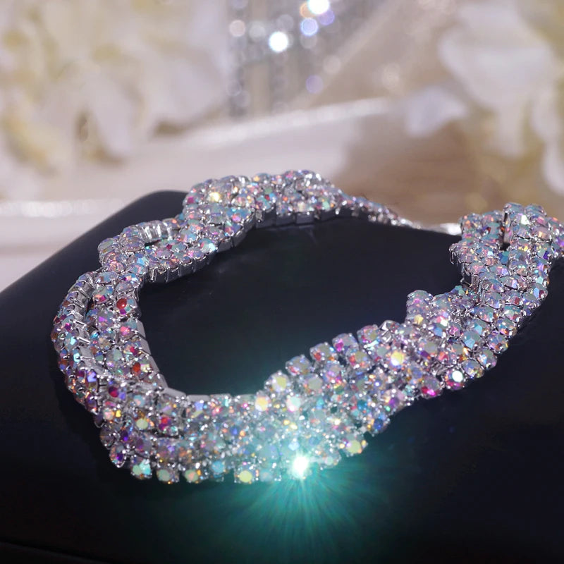 Bracelet Luxe Strass Colorés Ajustable – Charm Argenté Mariage