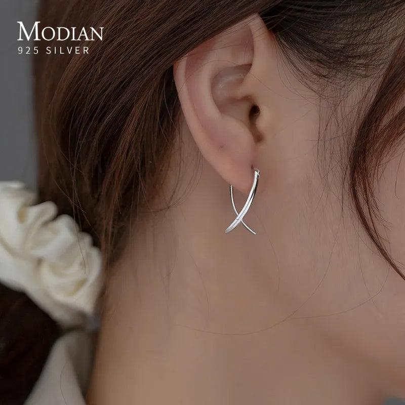 Boucles Oreilles Créoles Argent Sterling 925 MODIAN - Abstraites Minimalistes Femme Bijoux Été