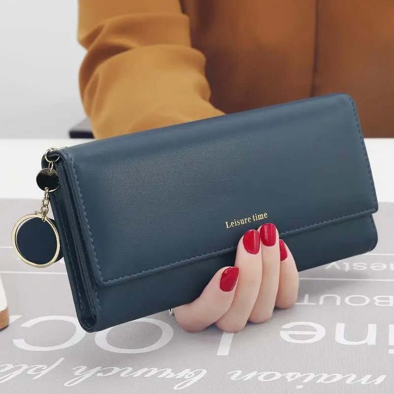 Portefeuille Femme Long Tri-Fold Cuir - Porte-Cartes Élégant avec Compartiments