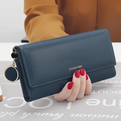 Portefeuille Femme Long Tri-Fold Cuir - Porte-Cartes Élégant avec Compartiments