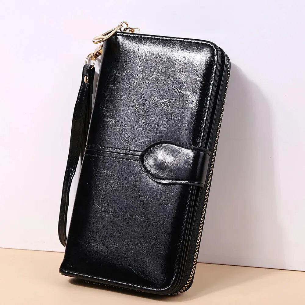 Pochette Portefeuille Femme Cuir PU Vintage - Clutch avec Dragonne et Compartiment Téléphone