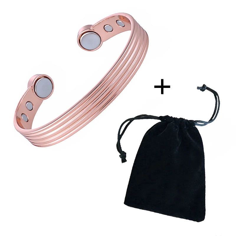 Bracelet Manchette Cuivre Pur Or Rose Magnétique – Arthrite & Santé Ajustable Unisexe