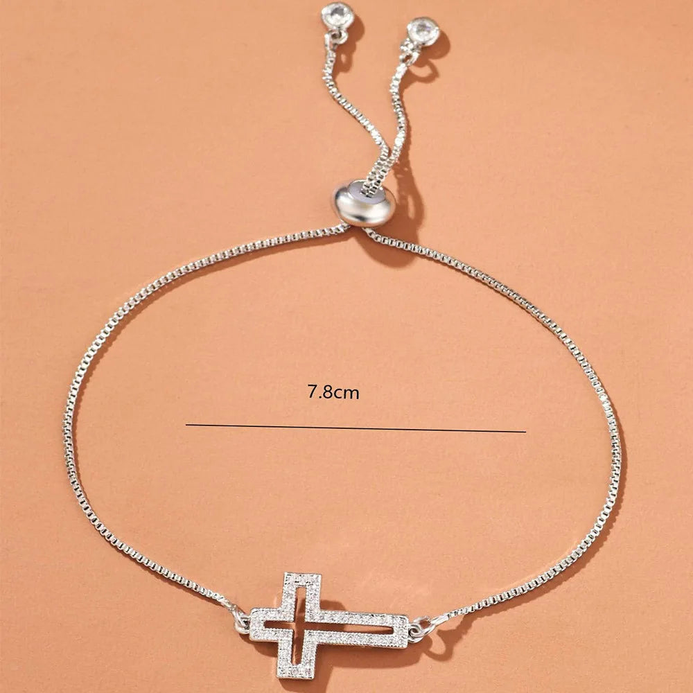 Bracelet Chaîne Cuivre Zircon Croix – Or & Argent Ajustable Unisexe Soirée
