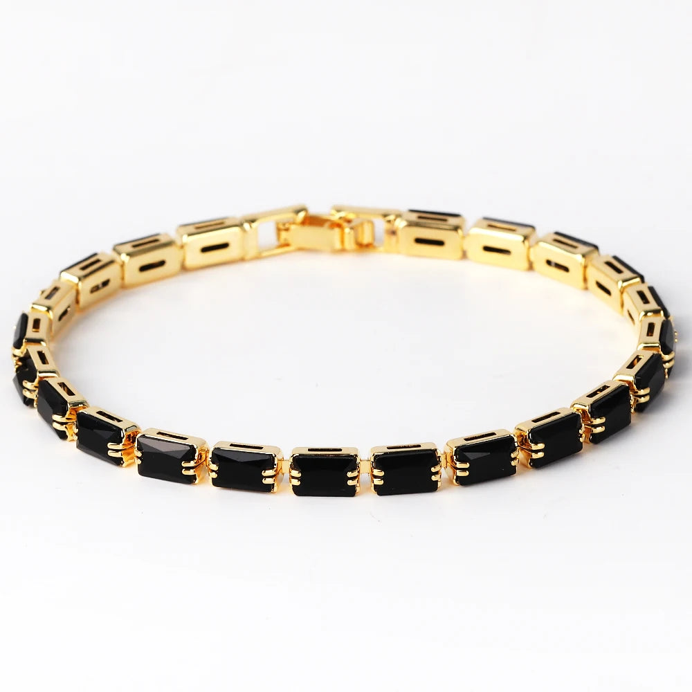 Bracelet Plaqué Or 18K Zircons Arc-en-Ciel – Luxe Micro-Pavé Étanche