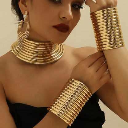 Parure Complète 5 Pièces Cuir Vintage Africain - Choker, Bracelet et Boucles