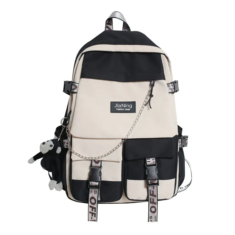 Sac à Dos Femme Japonais Imperméable - Sac École Ado Fille Panneaux Luxe Noir Waterproof