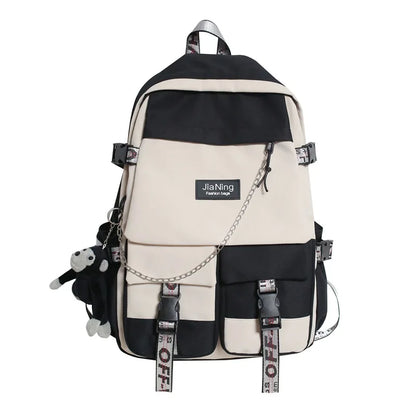 Sac à Dos Femme Japonais Imperméable - Sac École Ado Fille Panneaux Luxe Noir Waterproof