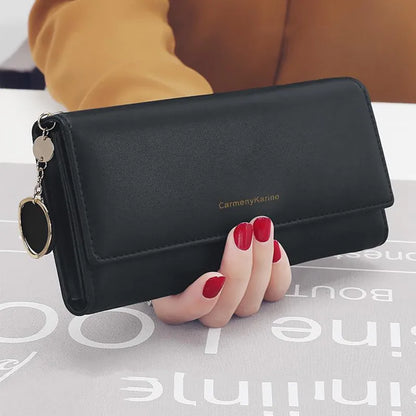 Portefeuille Femme Long Cuir PU Bleu Marine - Porte-Cartes Multifonction Pliable Clutch