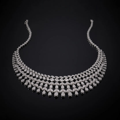 Parure Mariée Complète Zircon Cubique – Collier Boucles Bracelet Bague