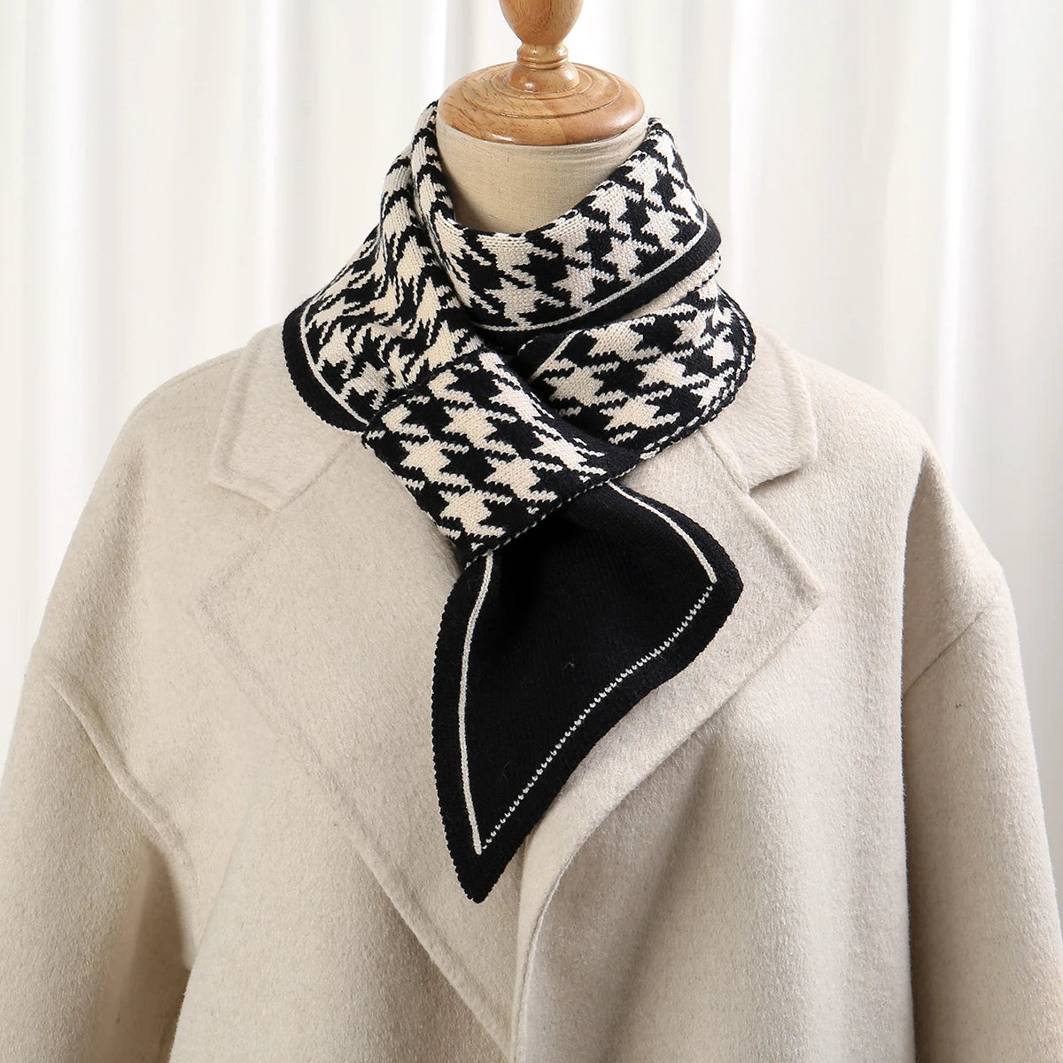 Foulard Écharpe Pied-de-Poule Luxe Femme - Tricot Long Mince Hiver Cou