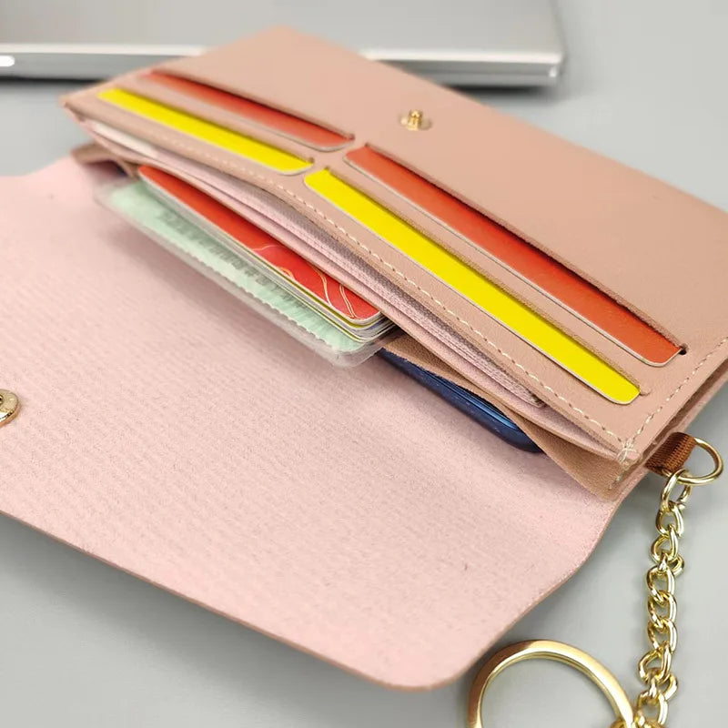 Portefeuille Femme Long Cuir PU - Porte-Cartes Multi-Poches Clutch Élégant Rouge