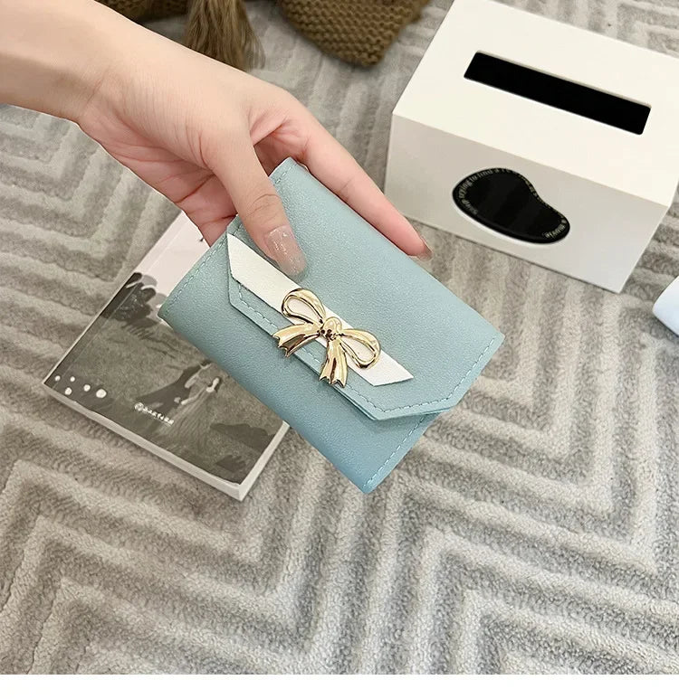Portefeuille Femme Court Nœud Pliable - Clutch Bag Porte-Cartes Cuir PU Fashion