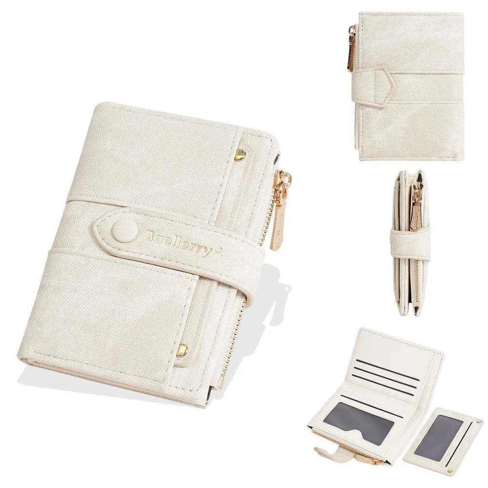 Portefeuille Femme Cuir PU - Porte-Carte Compact Zippé Grande Capacité pour Cartes Bancaires et Voyage