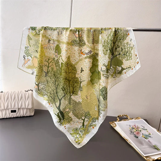 70cm Silk Square Scarf - Luxury Printed Bandana for Women