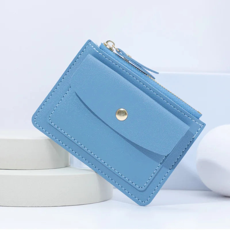Portefeuille Femme Court Simple Cuir PU - Mini Porte-Cartes Zip Fermoir Slim