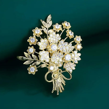 Broche Fleur Strass Luxe - Pin's Bouquet Cristal Élégant Mariage Soirée
