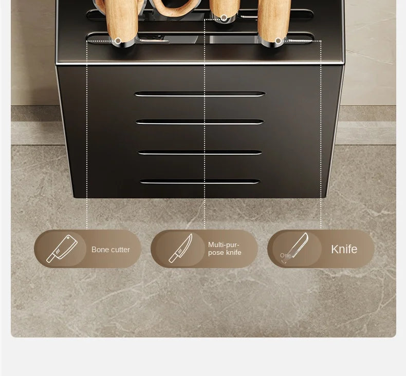 Porte-Couteaux Mural de Cuisine - Rangement Sans Perçage en Acier au Carbone