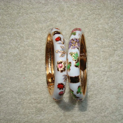 Bracelet Jonc Cloisonné Émaillé Pivoine – Artisanat Ethnique Classique