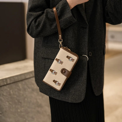 Portefeuille Femme Long Zippé Grande Capacité - Porte-Monnaie Bifold avec Dragonne Porte-Carte Designer Luxe