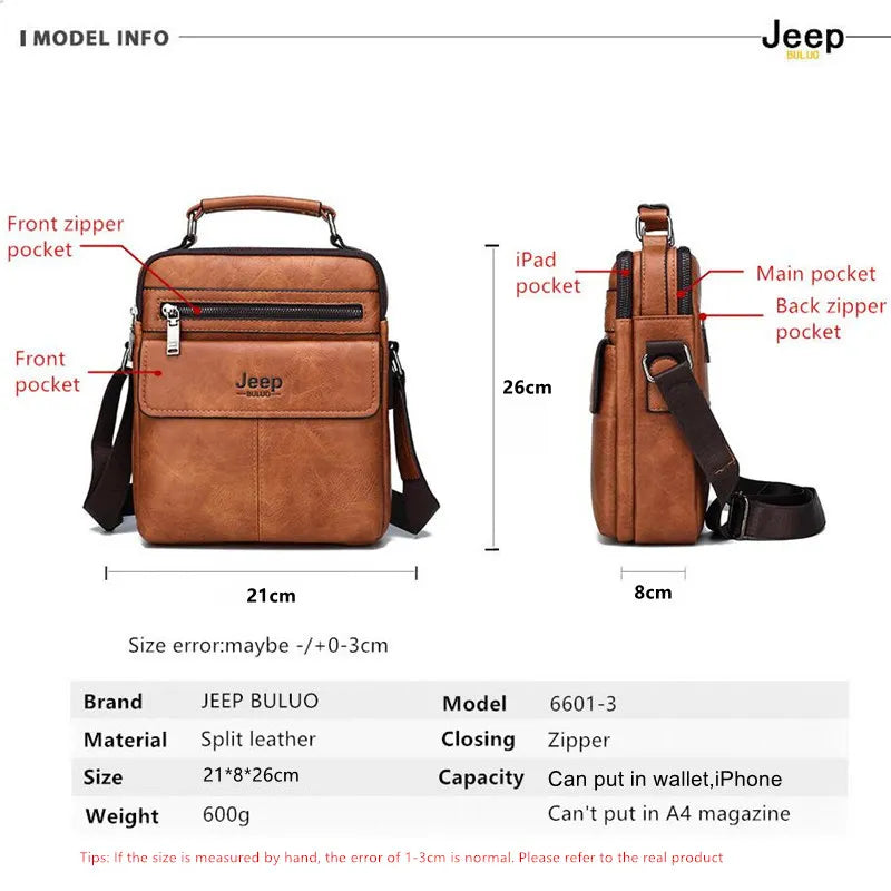 Sac Bandoulière Homme JEEP BULUO Cuir Fendu - Messenger Bag Business Crossbody
