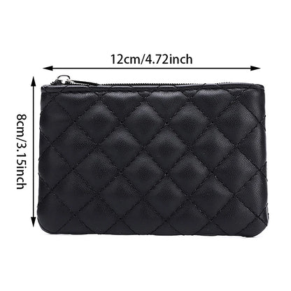 Porte-Monnaie Femme Mini Cuir PU Fermeture Éclair - Pochette Cartes Motif Carreaux Blanc