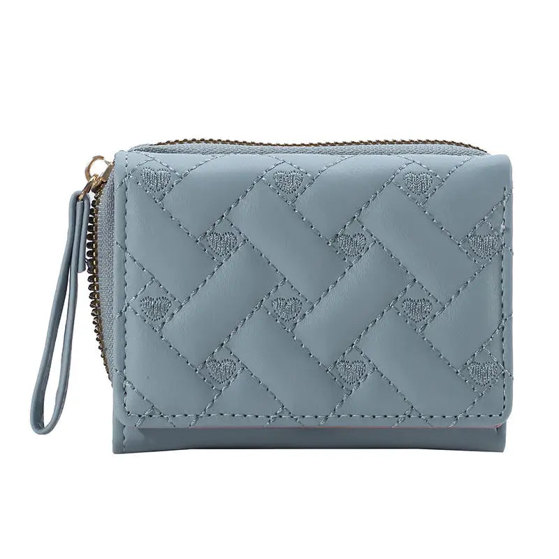 Porte-Monnaie Femme Cœur Brodé Cuir PU - Petit Portefeuille Trifold avec Lanière