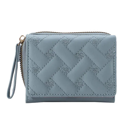 Porte-Monnaie Femme Cœur Brodé Cuir PU - Petit Portefeuille Trifold avec Lanière