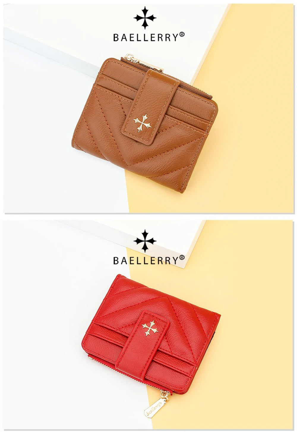 Portefeuille Femme Tri-Fold RFID Blocking - Porte-Cartes Court Motif Floral Baellerry