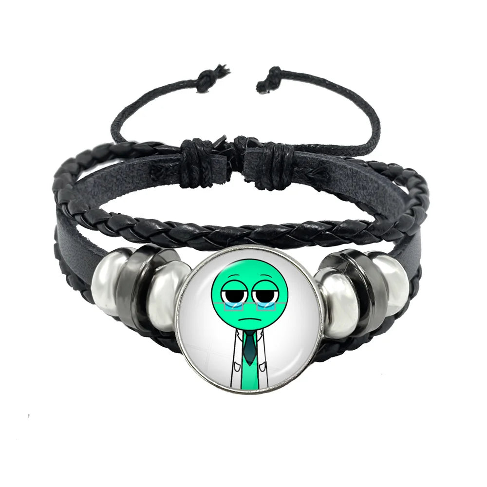 Bracelet Sprunki Incredibox Personnage Anime – Cuir Multicouche Tressé Fait Main