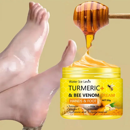 Crème Pieds Mains Curcuma Venin d'Abeille 50g - Réparatrice Anti-Crevasses Hydratante Peaux Sèches Abîmées