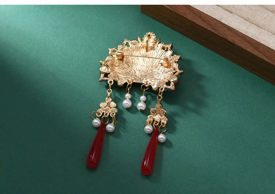 Broche Tiare Mariée Style Chinois - Ornement Luxe Pendants Couleurs Mixées