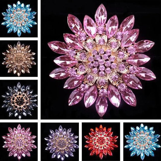 Sparkling Rhinestone Flower Brooch Alloy – Bridal Bouquet Pin for Women