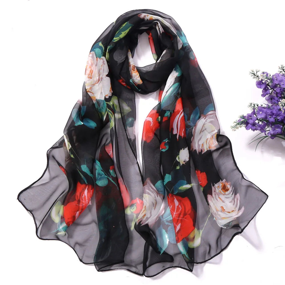 Foulard Écharpe Mousseline Georgette Rose Femme - Bandana Châle Été Protection Solaire Plage