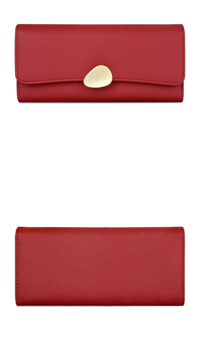 Portefeuille Femme Long Cuir Simple Fashion - Porte-Carte Crédit Porte-Chéquier Rouge Kaki Élégant