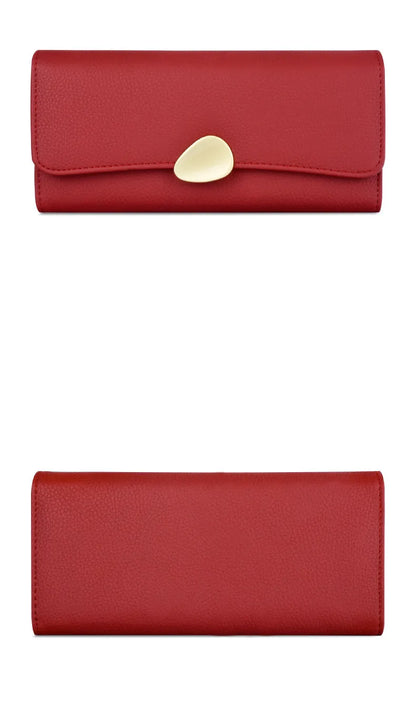 Portefeuille Femme Long Cuir Simple Fashion - Porte-Carte Crédit Porte-Chéquier Rouge Kaki Élégant