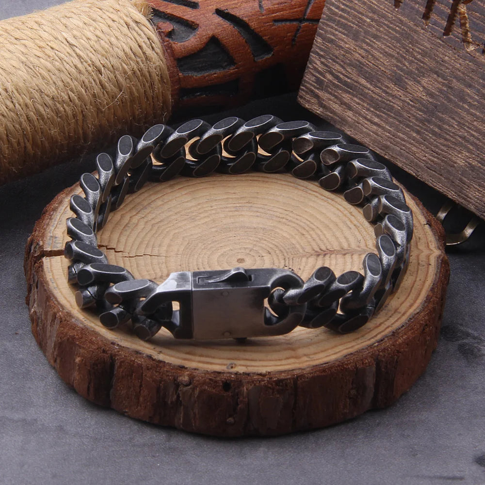 Bracelet Gourmette Acier Inoxydable Homme – Chaîne 12mm Style Viking Vintage