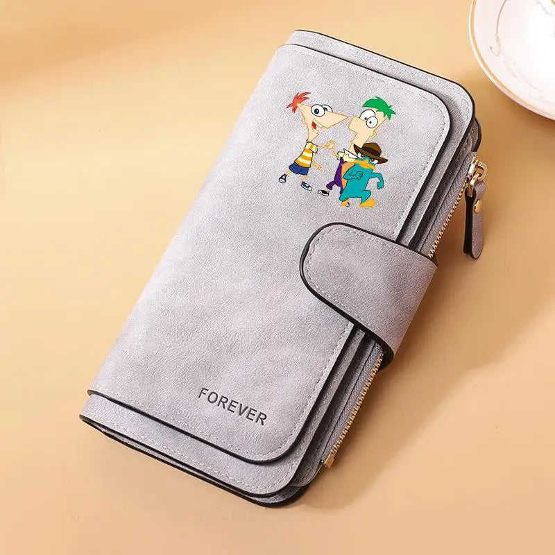 Portefeuille Long Phineas et Ferb Cuir PU - 15 Porte-Cartes Zip pour Enfants