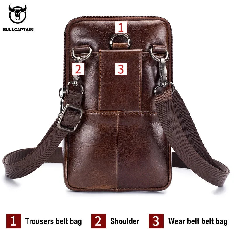 Sacoche Banane Cuir Homme BULLCAPTAIN - Sac Ceinture Poitrine Téléphone Multifonction