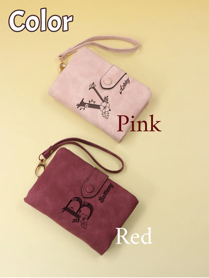 Portefeuille Femme Personnalisé Lettres Nom - Porte-Monnaie Bracelet Customisé Mat Grande Capacité
