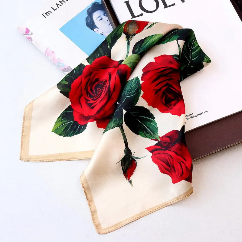Foulard Carré Soie 68cm Imprimé Floral - Bandana Élégant Femme