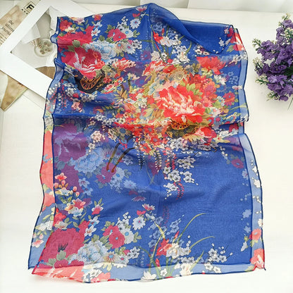 Foulard Écharpe Mousseline Georgette Femme Fleur Prune - Bandana Été Léger Respirant