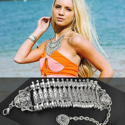 Bracelet Bohème Multicouche Pièces – Bangle Ajustable Or Antique