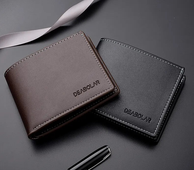 Portefeuille Homme Cuir PU Court Slim - Porte-Cartes Pliable Jeune Homme