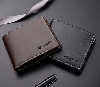 Portefeuille Homme Cuir PU Court Slim - Porte-Cartes Pliable Jeune Homme