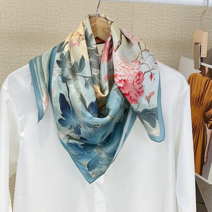 Foulard Carré Soie 88cm Imprimé Chinois - Écharpe Élégante Femme