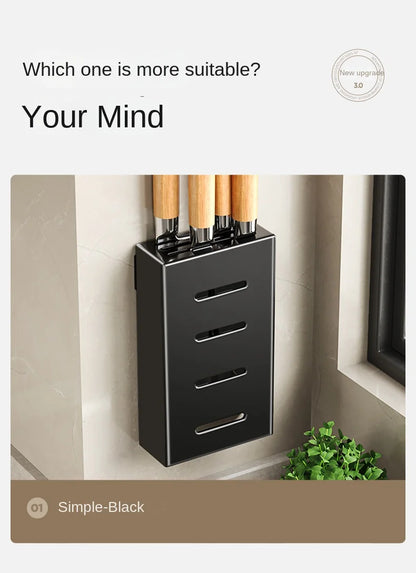Porte-Couteaux Mural de Cuisine - Rangement Sans Perçage en Acier au Carbone