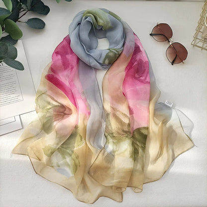 Foulard Écharpe Georgette Dégradé Rose Femme - Bandana Châle Été Protection Solaire Plage