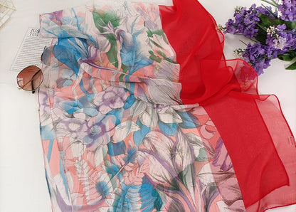 Foulard Écharpe Georgette Dégradé Fleur Femme - Bandana Châle Été Protection Solaire Plage