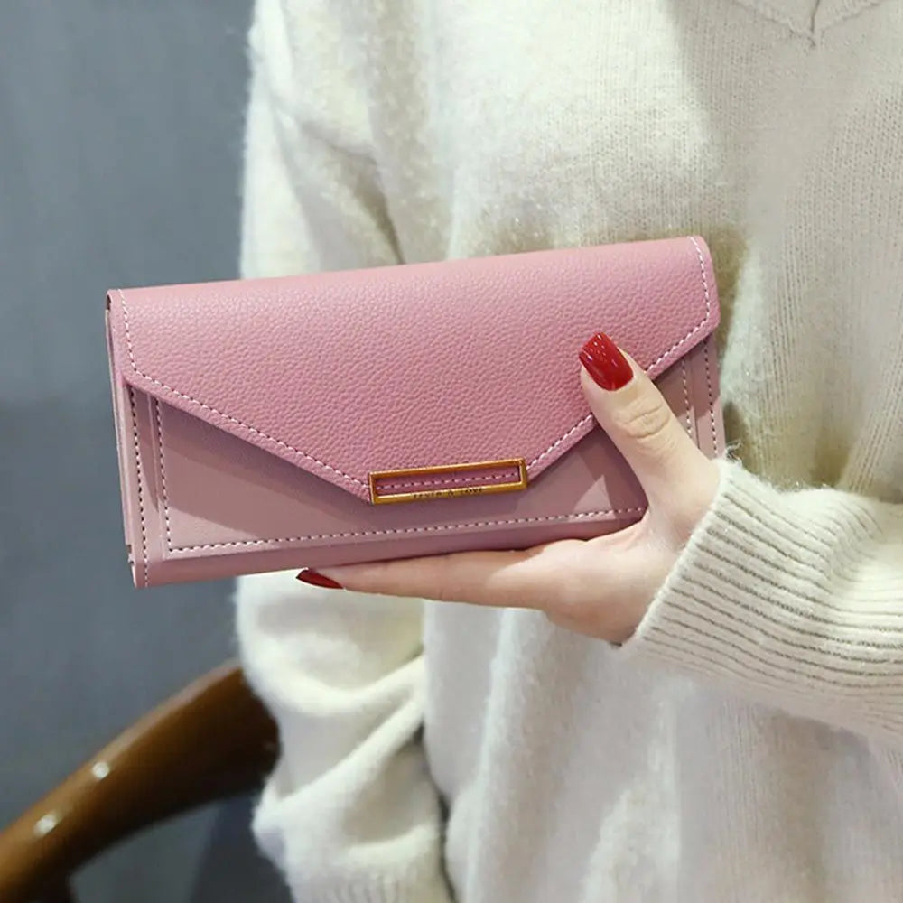 Portefeuille Femme Long Cuir PU Fermoir - Porte-Monnaie Clutch Téléphone 5 Couleurs Noir